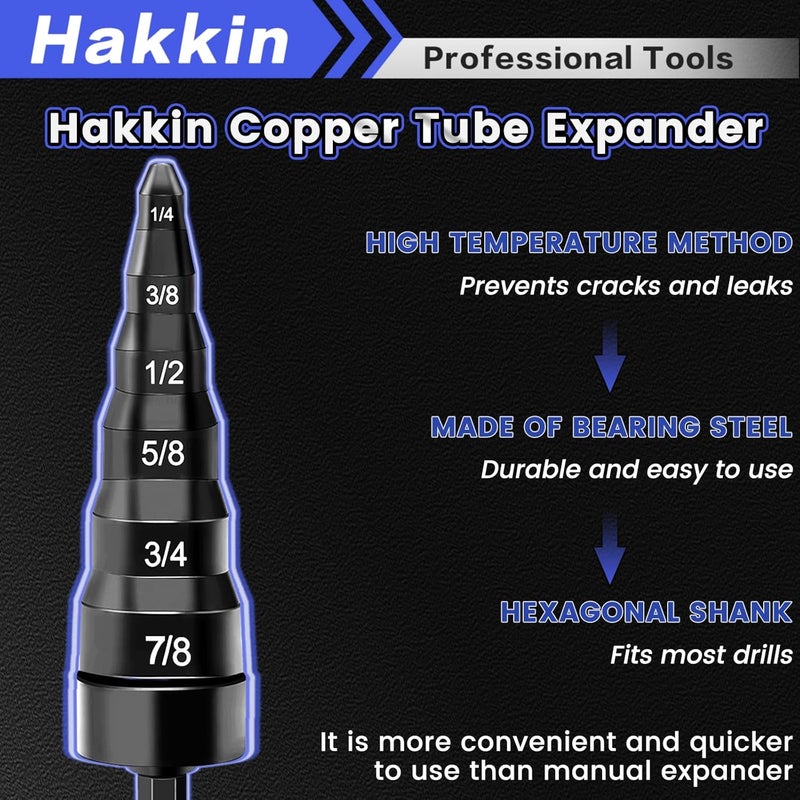 Hakkin 6 in 1 Copper Swaging HVAC Repair Tool with Bit Holder, Air Conditioner Copper Tube Expander, Swaging Tube Repair Boring Drill Bit, Swedge Tubing Tool with 1/4", 3/8", 1/2", 5/8", 3/4", 7/8” - Image 3